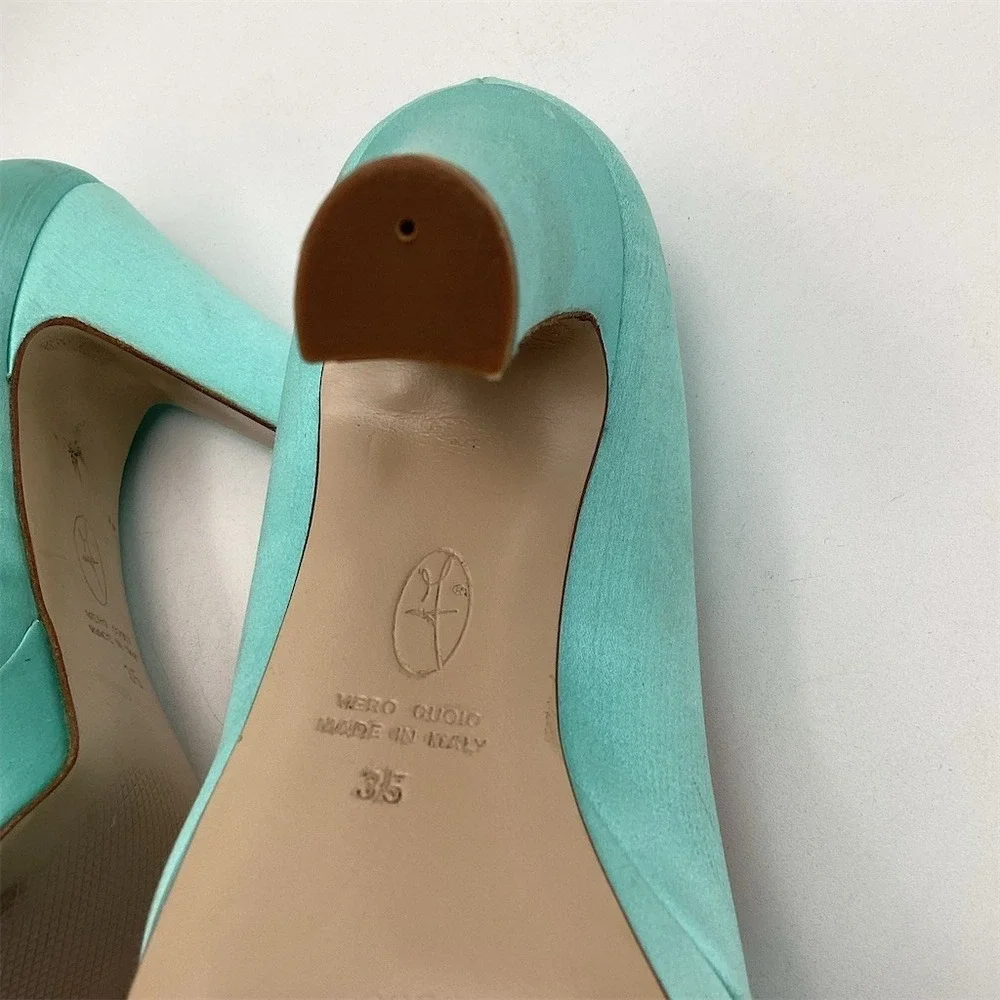 D.LACQUANIT Platform Peep Toe Pumps‎ Womens US 5 Teal Blue Colorblock Heel